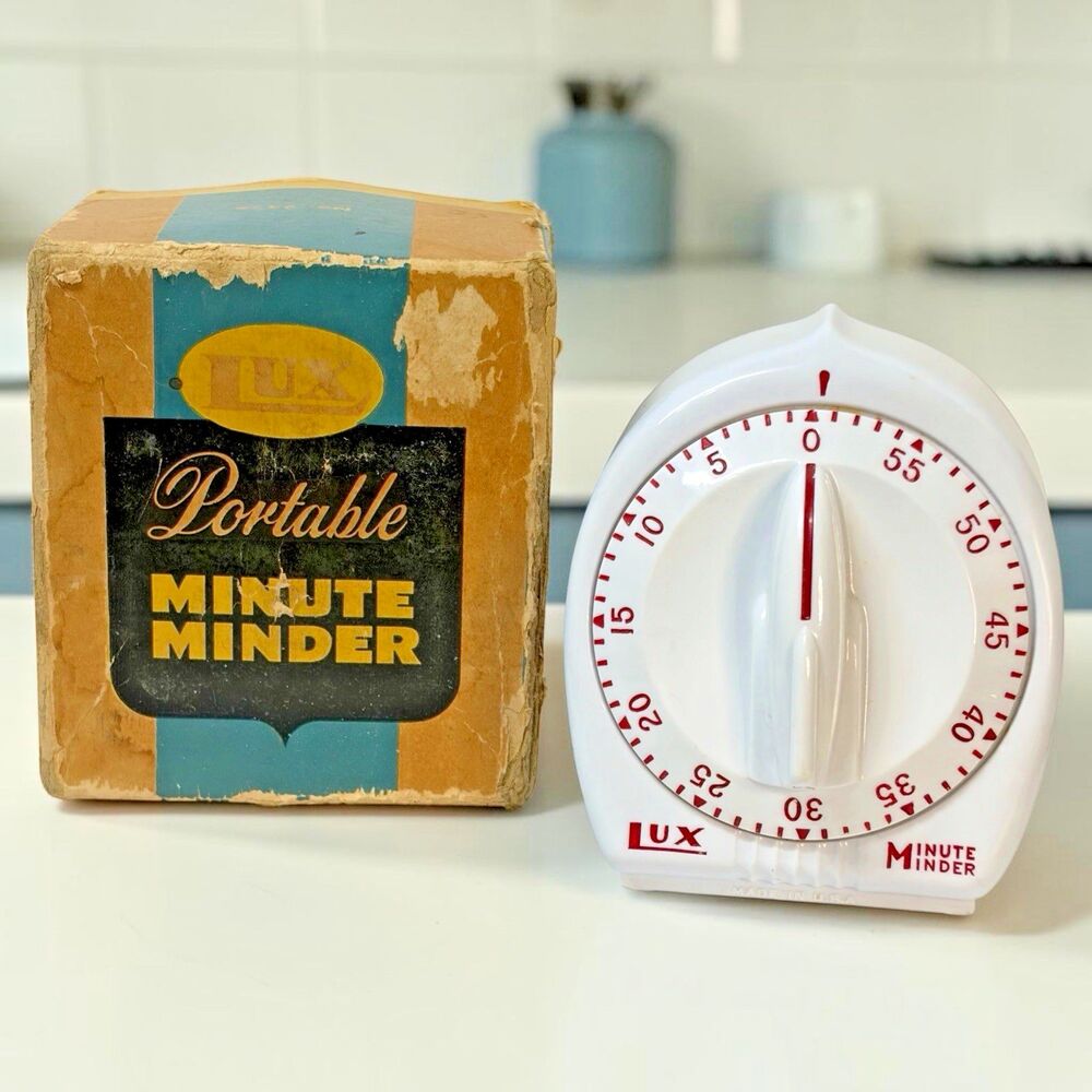 Vintage LUX Minute Minder Kitchen Timer 60 Minutes Working Retro White/Red #2428
